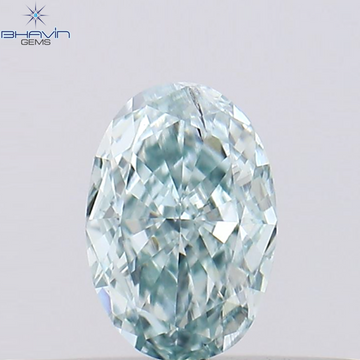 0.37 CT オーバル シェイプ ナチュラル ダイヤモンド グリーンがかったブルー カラー SI1 クラリティ (5.36 MM)