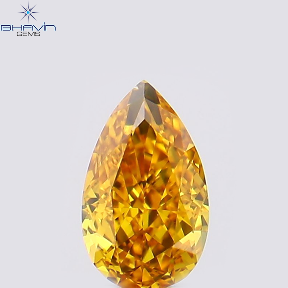 0.28 CT Pear Shape Natural Diamond Enhanced Orange Color VS1 Clarity (5.13 MM)