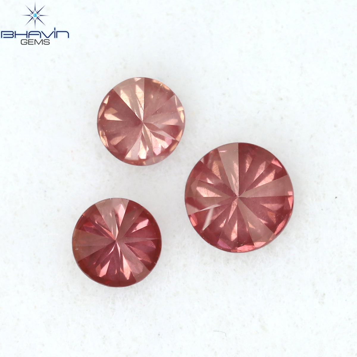 0.28 CT/3 ピース ラウンド ダイヤモンド ピンク色 天然ダイヤモンド I1 クラリティ (3.25 MM)