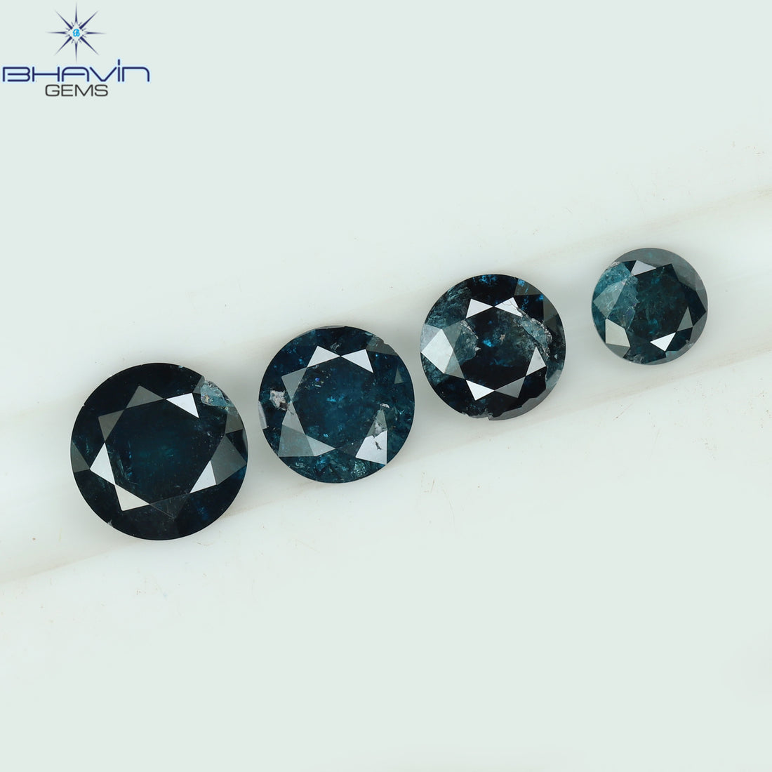 0.85 CT (4 Pcs) Round Natural Diamond Enhanced Blue Color Clarity I3 (4.50 MM)