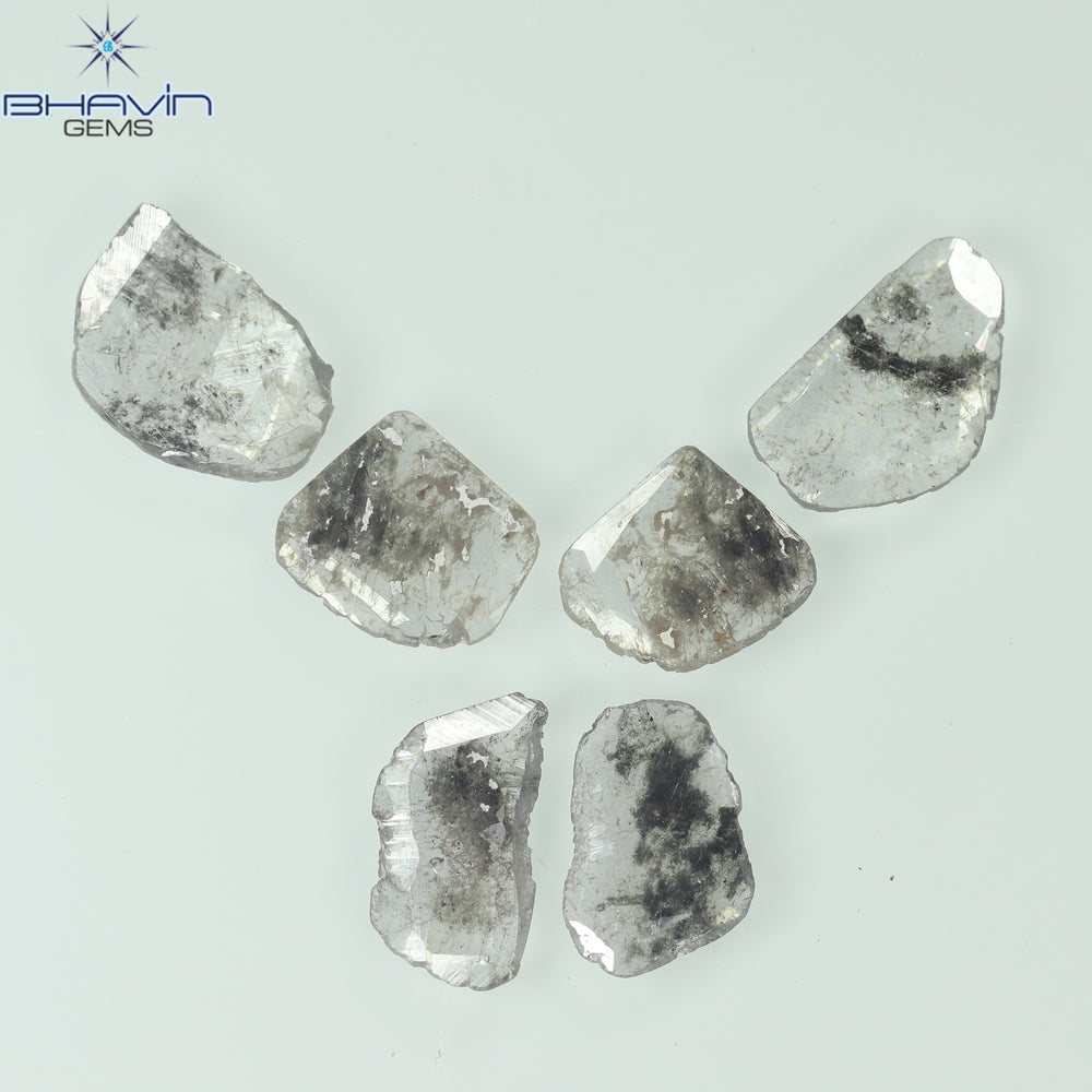 2.48 CT/6 Pcs Slice Shape Natural Diamond Salt And Pepper Color I3 Clarity (9.15 MM)