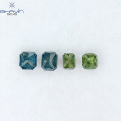 0.73 CT/4 Pcs Radiant Shape Natural Diamond Blue Green Color I3 Clarity (3.30 MM)