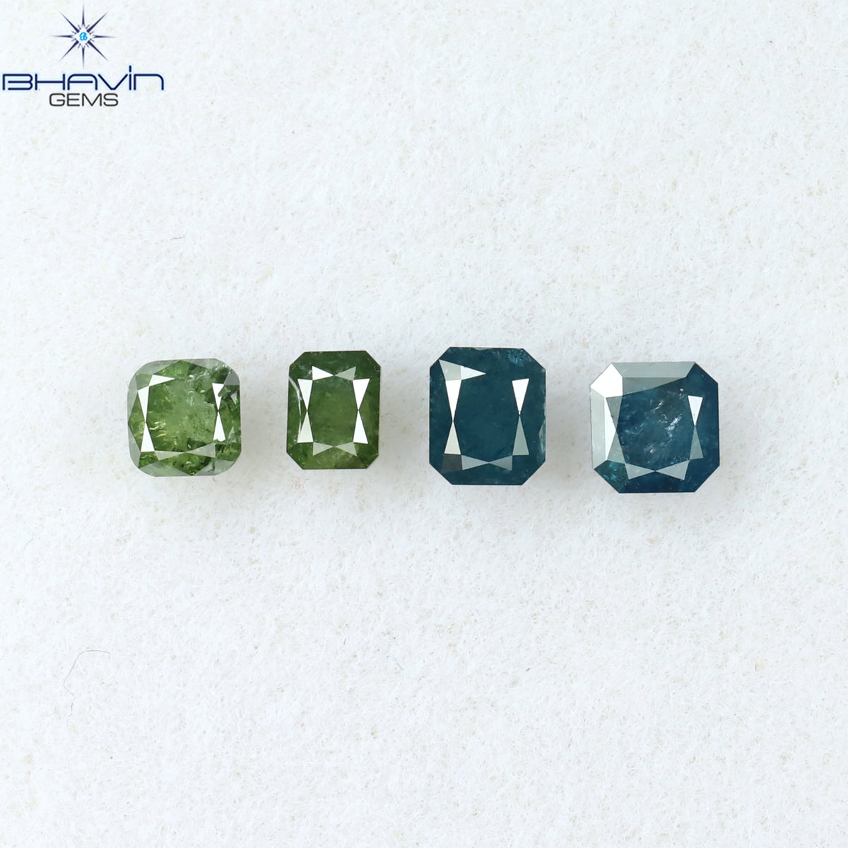 0.73 CT/4 Pcs Natural Radiant Diamond Enhanced Blue Green Color Clarity I3 (3.30 MM)