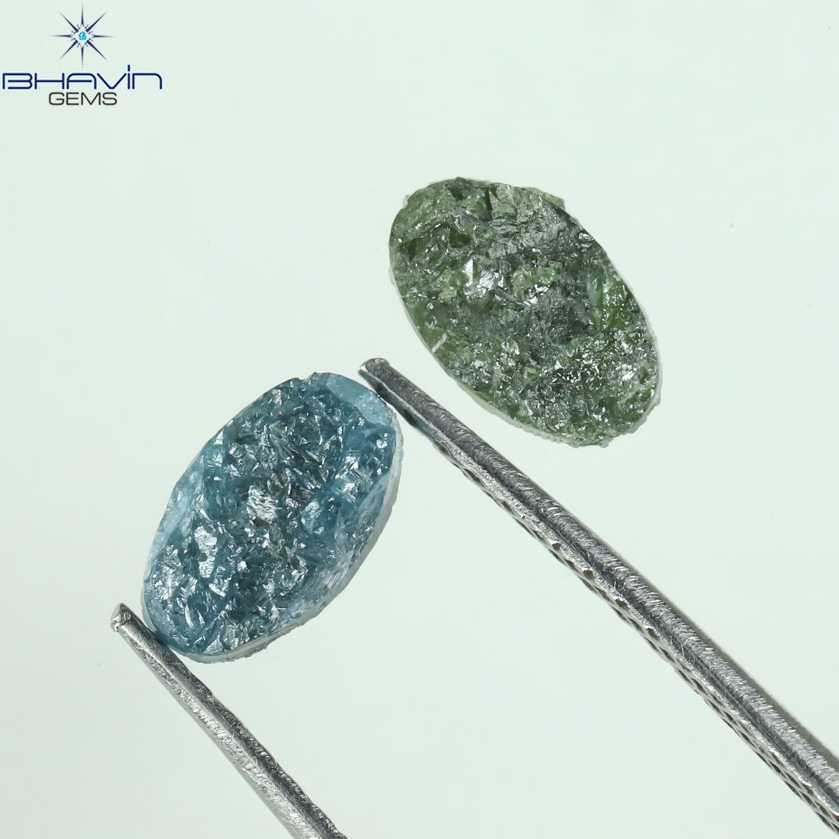 1.05 CT、ノーカット ポルキ シェイプ、天然ダイヤモンド、ブルー カラー、I3 クラリティ (5.42 MM)