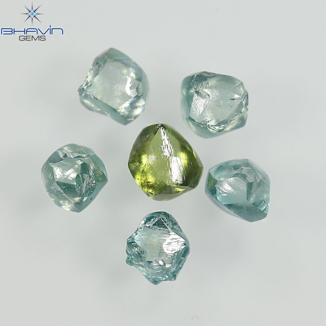 1.17 CT (6 Pcs) Rough Natural Diamond Enhanced Greenish Blue Color Clarity VS2 (3.55 MM)