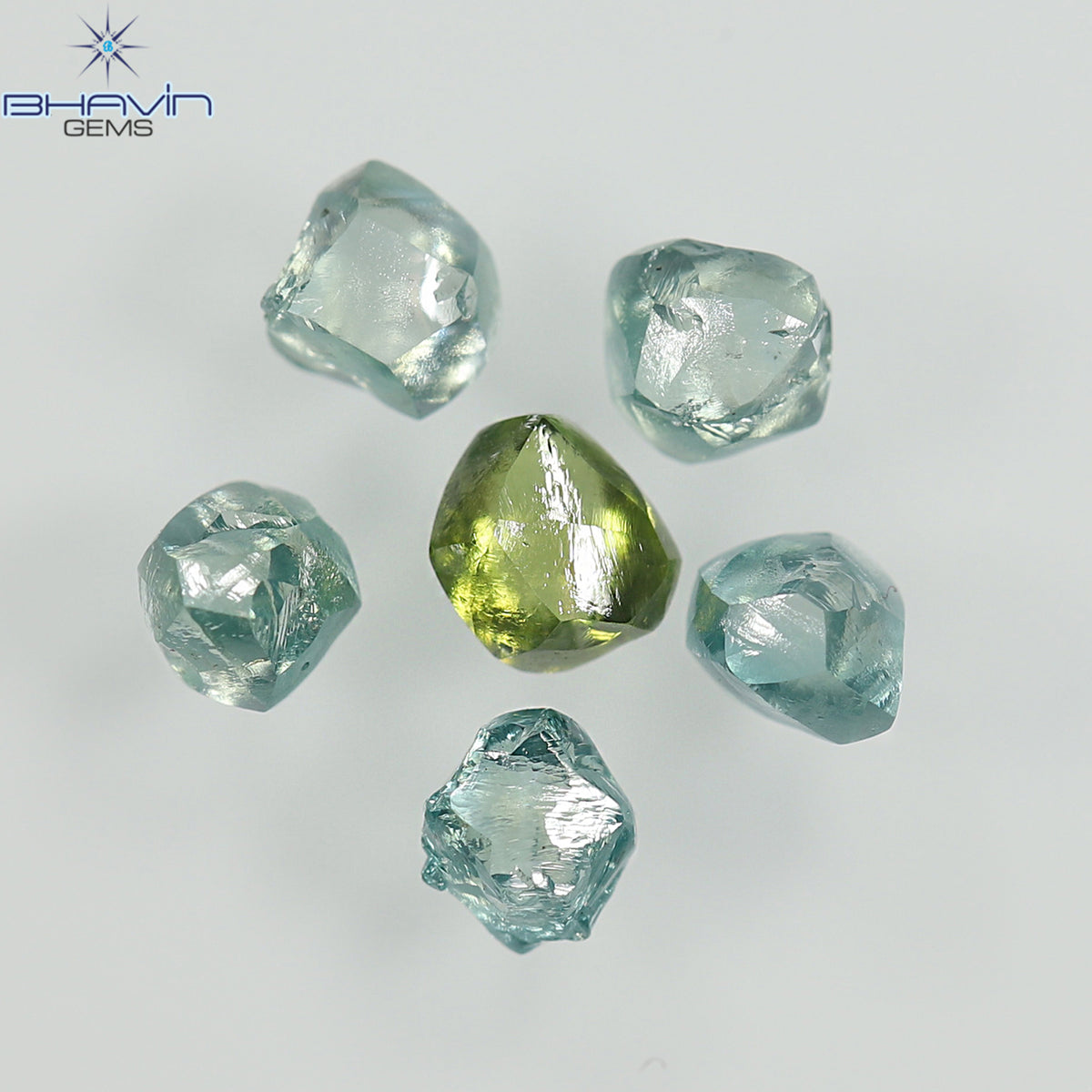 1.17 CT (6 Pcs) Rough Natural Diamond Enhanced Greenish Blue Color Clarity VS2 (3.55 MM)