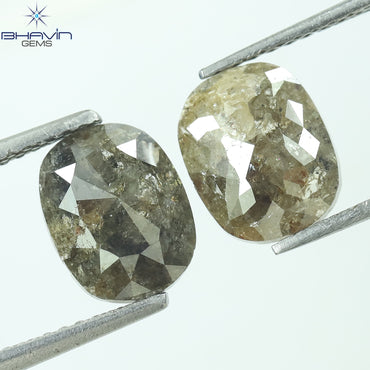 3.29 CT(2 Pcs) Oval Shape Natural Diamond Brown Color I3 Clarity (8.57 MM)