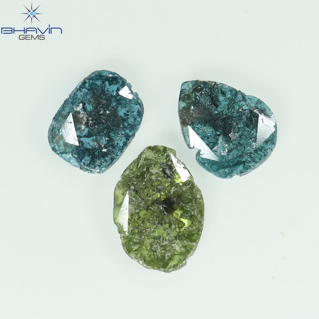 2.14 CT/3 Pcs Natural Slice Diamond Enhanced Blue Green Color Clarity I3 (10.56 MM)