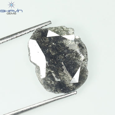 1.69 CT Slice Shape Natural Diamond Salt And Pepper Color I3 Clarity (12.46 MM)