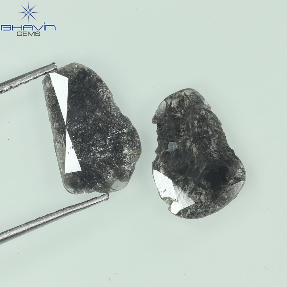 1.60 CT スライス形状 天然ダイヤモンド ソルト アンド ペッパー カラー I3 クラリティ (11.19 MM)