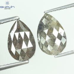 3.89 CT(2 Pcs) Pear Shape Natural Diamond Brown Color I3 Clarity (10.21 MM)
