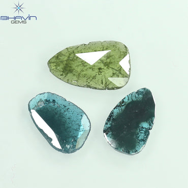 1.74 CT/3 Pcs Slice Shape Natural Diamond Blue Green Color I3 Clarity (11.31 MM)
