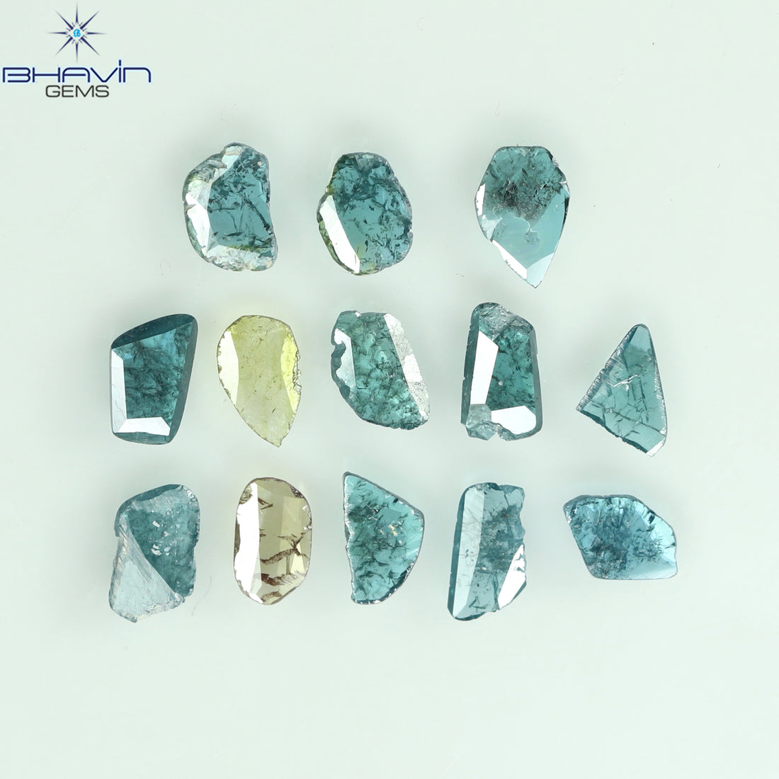 0.99 CT/13 Pcs Natural Slice Diamond Enhanced Blue Yellow Color Clarity I3 (4.73 MM)