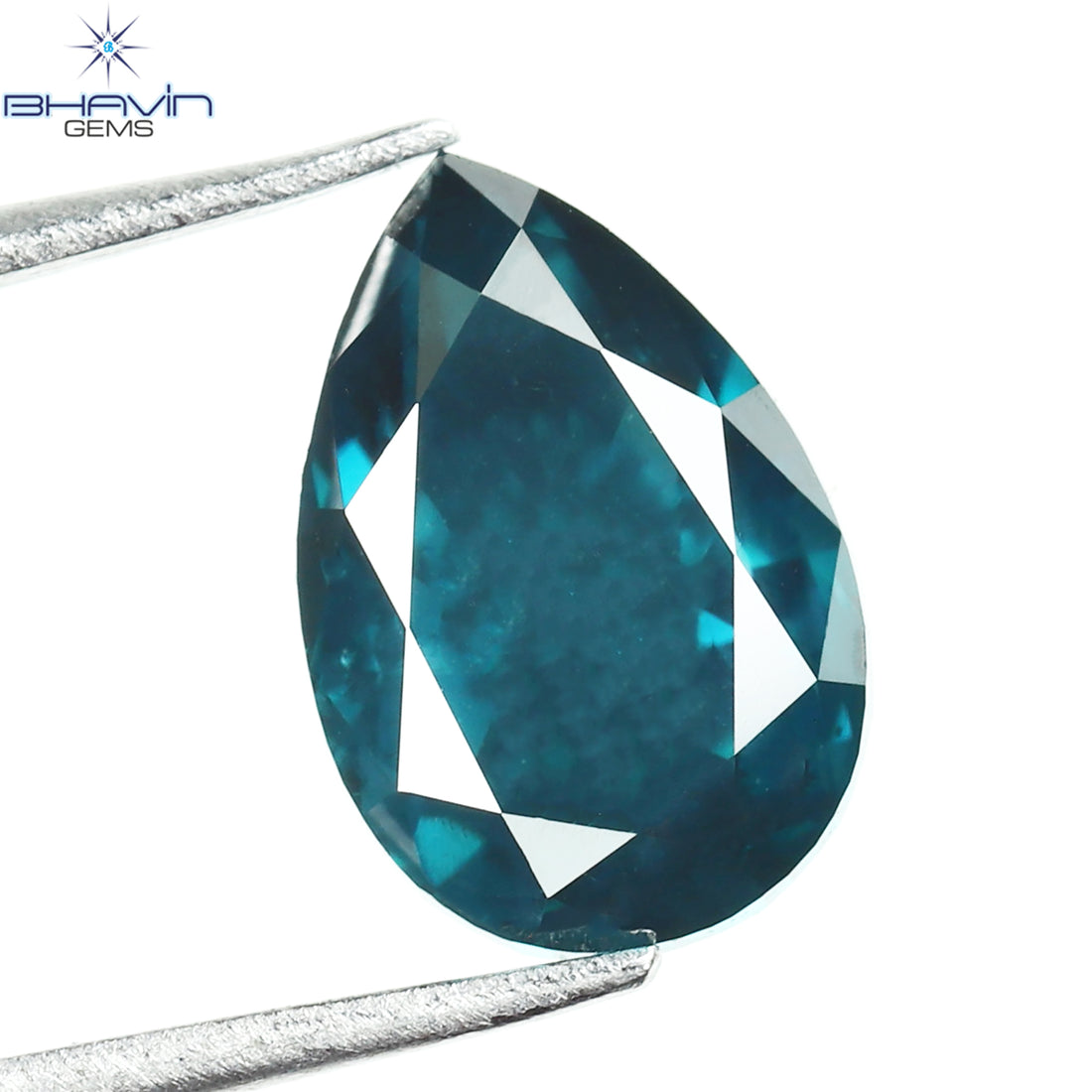 0.90 CT Pear Natural Diamond Enhanced Greenish Blue Color Clarity SI2 (4.38 MM)