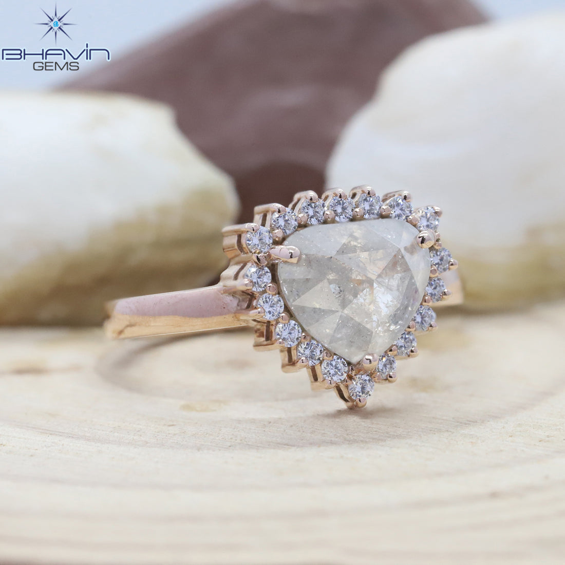 Gold Ring, Heart Diamond, Salt And Papper Diamond, Natural Diamond Ring, Engagement Ring, Wedding Ring, Diamond Ring