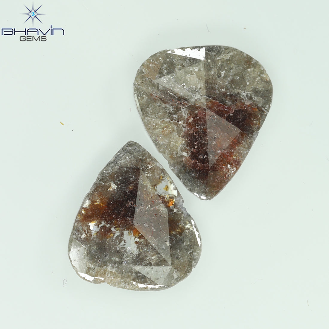3.93 CT/2 Pcs Natural Pear Slice Diamond Salt And Pepper Color Clarity I3 (13.24 MM)