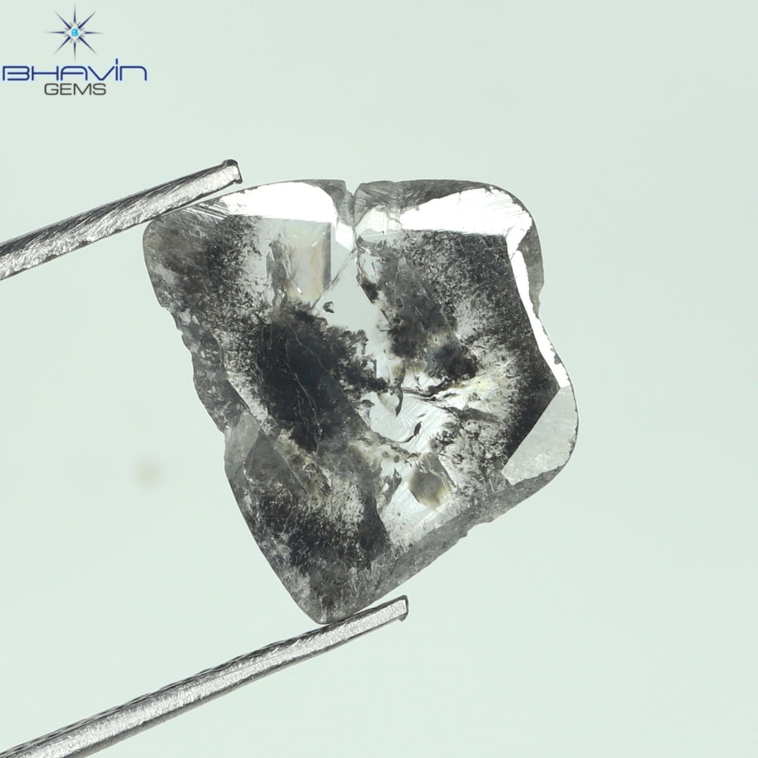 1.29 CT スライス形状 天然ダイヤモンド ソルト アンド ペッパー カラー I3 クラリティ (10.78 MM)