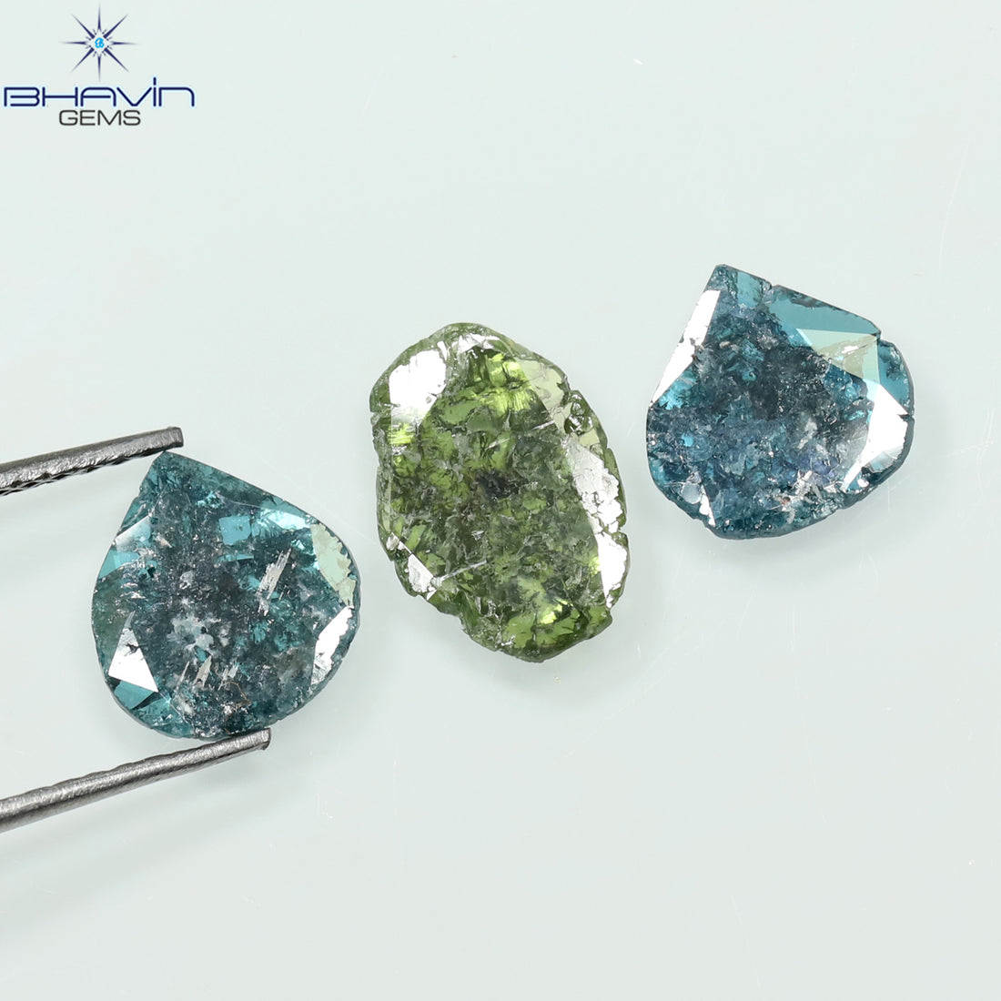 1.96 CT/3 Pcs Natural Slice Diamond Enhanced Blue Green Color Clarity I3 (10.06 MM)