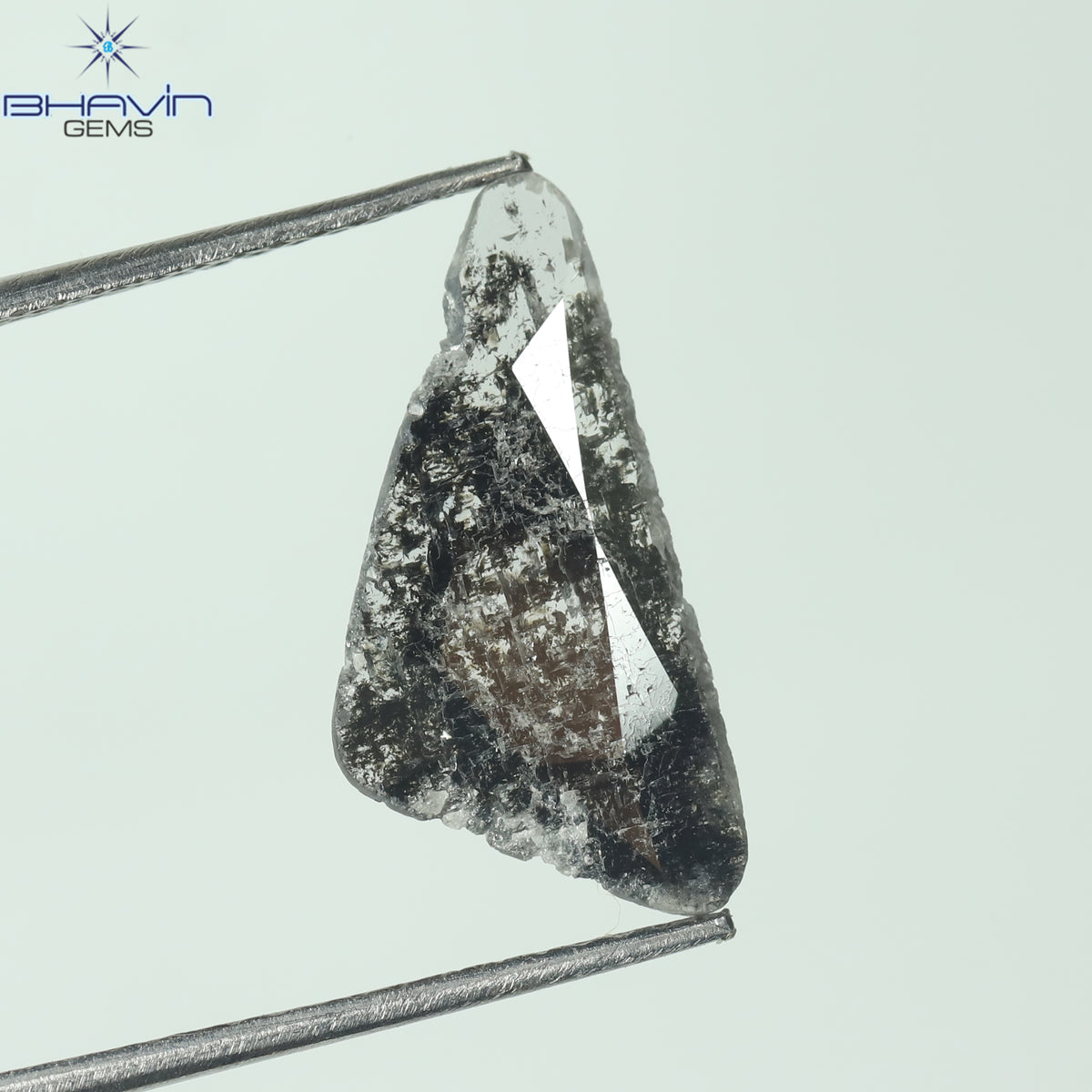 0.93 CT スライス形状 天然ダイヤモンド ソルト アンド ペッパー カラー I3 クラリティ (14.60 MM)