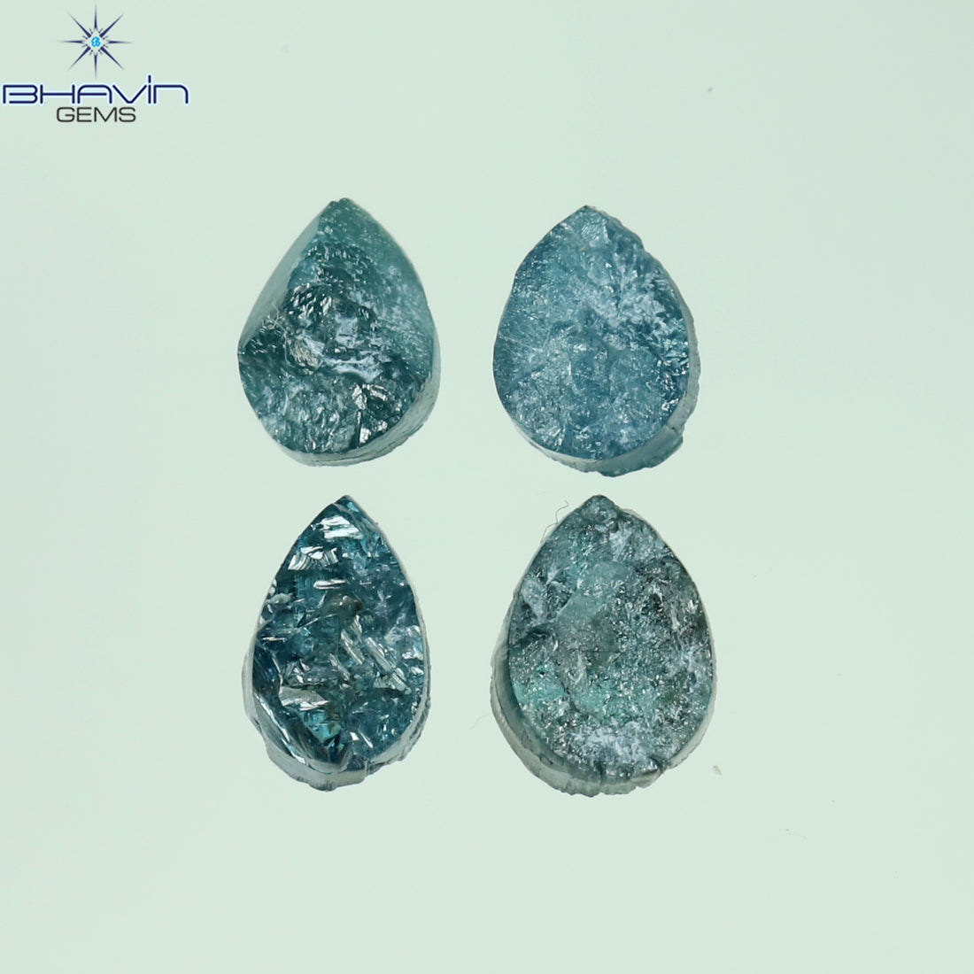 0.82 CT/4 Pcs Natural Pear Rough Diamond Enhanced Blue Color Clarity I3 (4.45 MM)