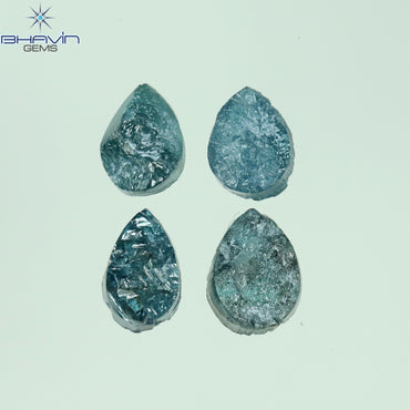 0.82 CT /4 Pcs Pear Rough Shape Blue Color Natural Loose Diamond I3 Clarity (4.45 MM)