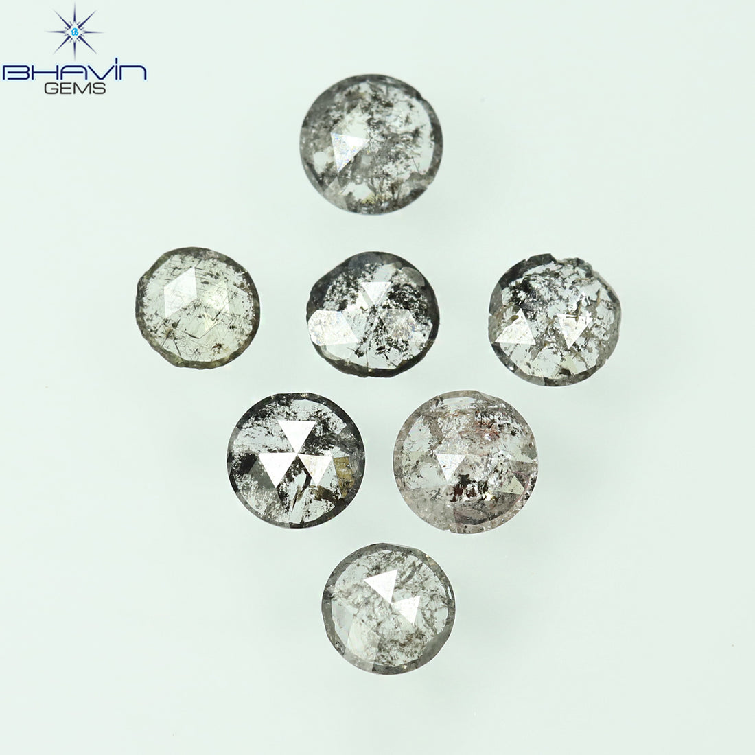 0.55 CT/7 Pcs Natural Round Rose Cut Diamond Salt And Pepper Color Clarity I3 (3.26 MM)