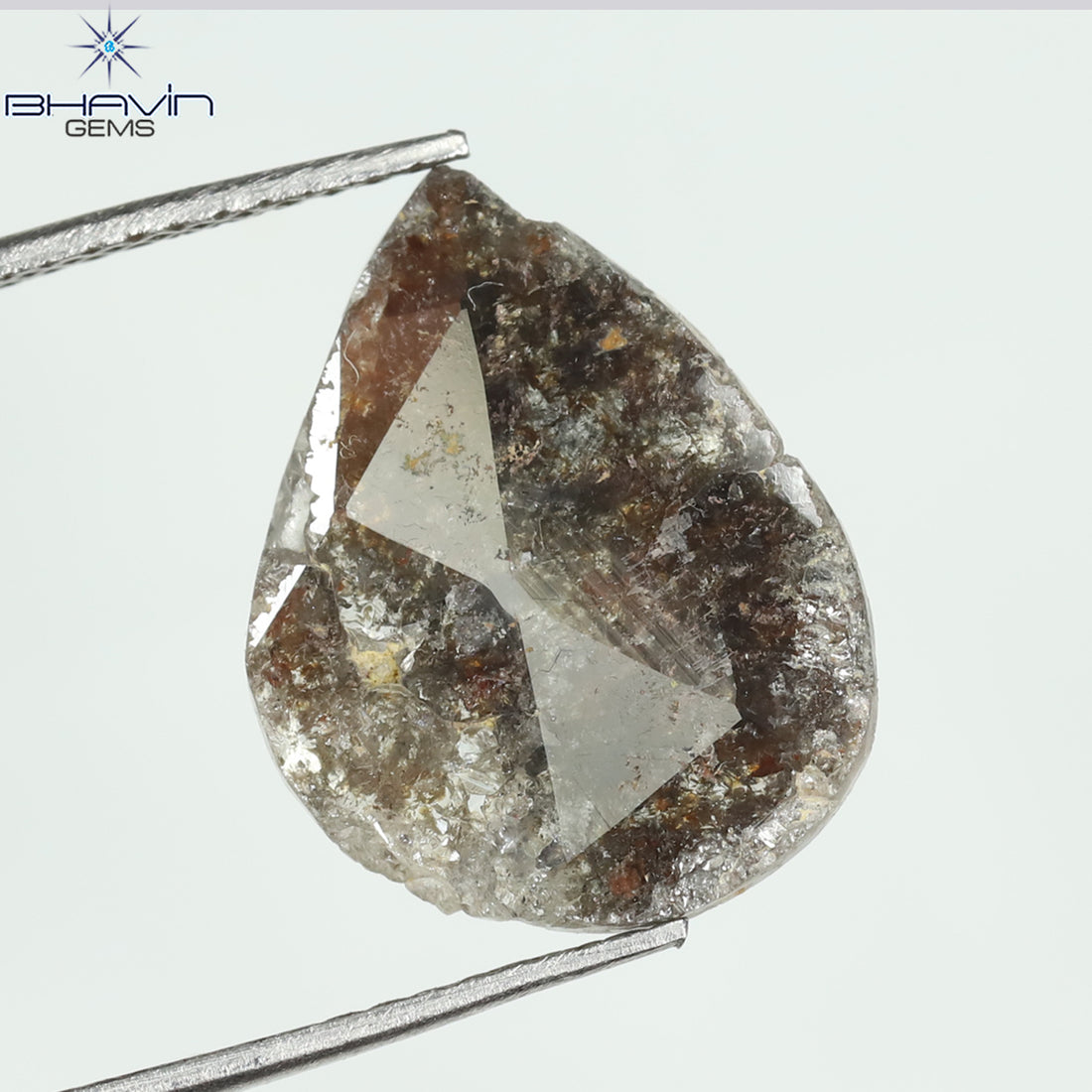 3.36 CT Natural Pear Slice Diamond Salt And Pepper Color Clarity I3 (15.82 MM)