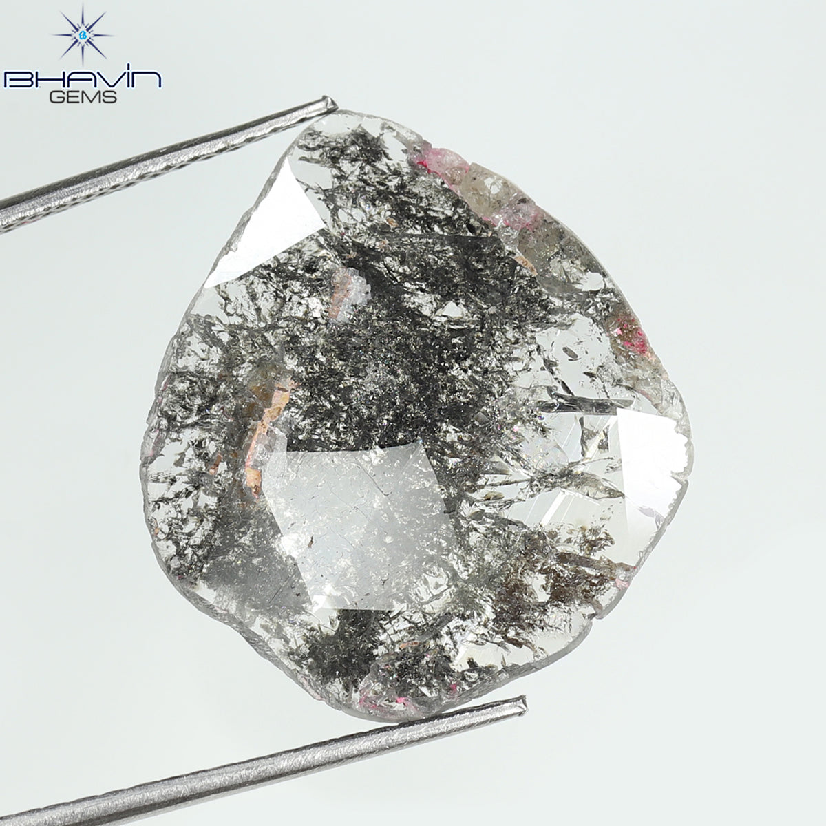3.67 CT ペア スライス シェイプ ナチュラル ダイヤモンド ソルト アンド ペッパー カラー I3 クラリティ (17.07 MM)