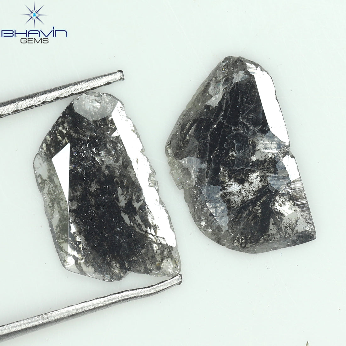 1.91 CT (2 Pcs) Slice Natural Diamond Salt And Pepper Color Clarity I3 (12.24 MM)