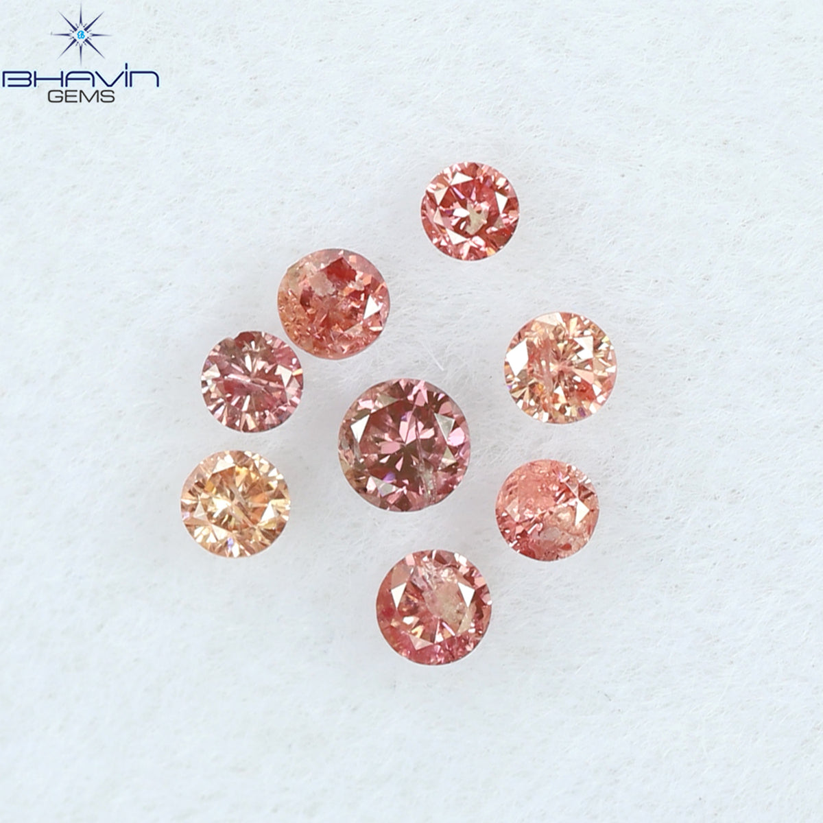 0.19 CT/8 Pcs Natural Round Diamond Enhanced Pink Color Clarity I2 (2.00 MM)