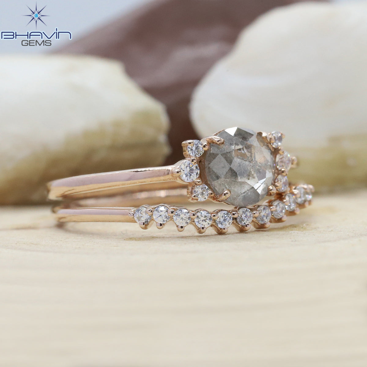 Round Rose Cut Diamond, Salt And Pepper Diamond, Natural Diamond Ring, Gold Ring Engagement,Wedding Ring, Diamond Ring