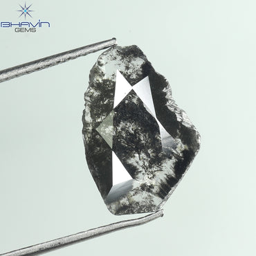 1.64 CT スライス シェイプ ナチュラル ダイヤモンド ソルト アンド ペッパー カラー I3 クラリティ (13.10 MM)
