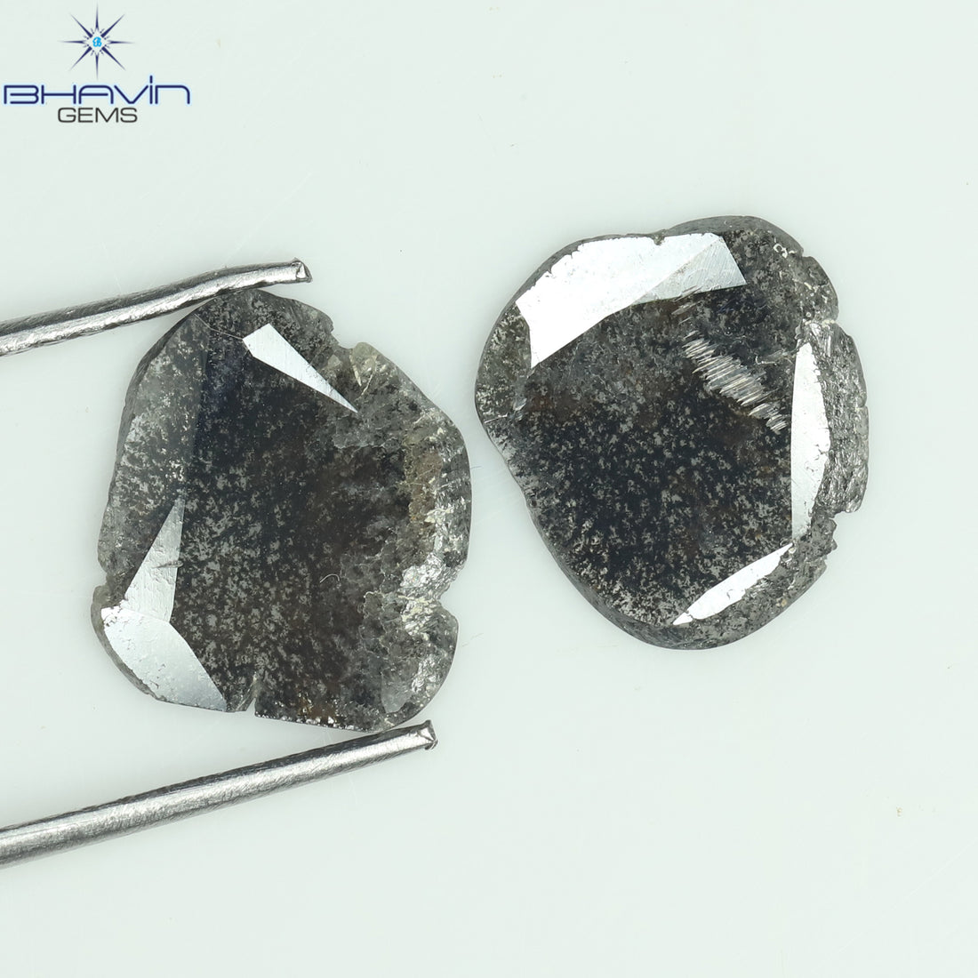 1.96 CT (2 Pcs) Slice Natural Diamond Salt And Pepper Color Clarity I3 (10.70 MM)
