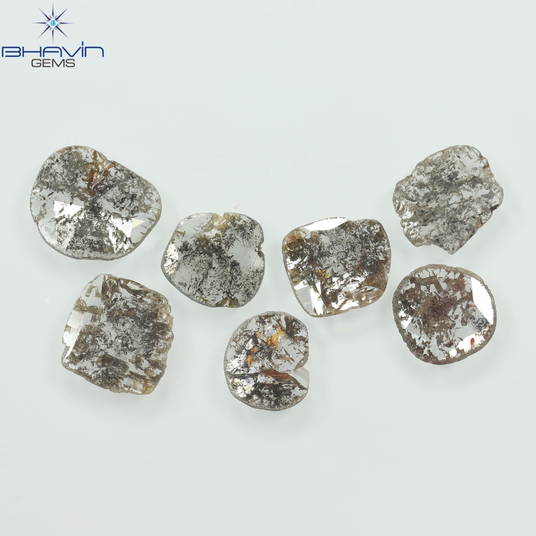 3.09 CT (7 Pcs) Slice Natural Diamond Salt And Pepper Color Clarity I3 (8.88 MM)