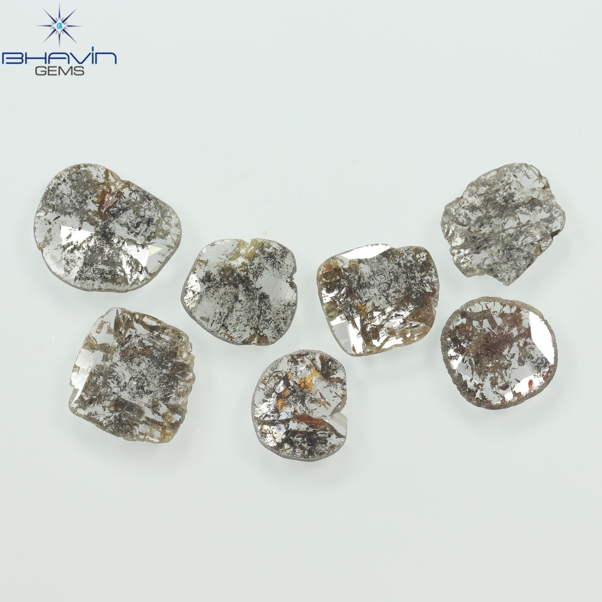 3.09 CT (7 Pcs) Slice Natural Diamond Salt And Pepper Color Clarity I3 (8.88 MM)
