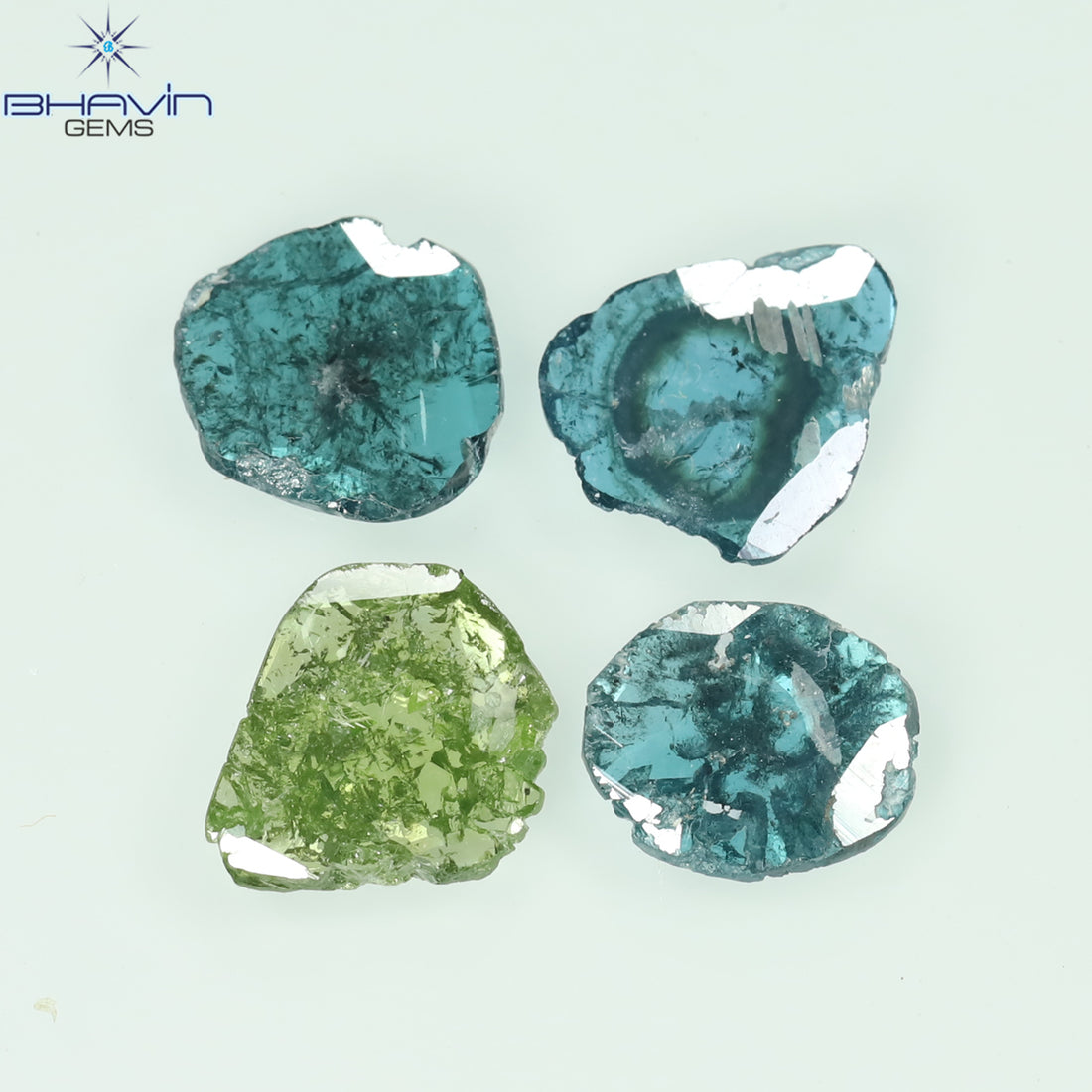 1.66 CT/4 Pcs Natural Slice Diamond Enhanced Blue Green Color Clarity I3 (7.70 MM)
