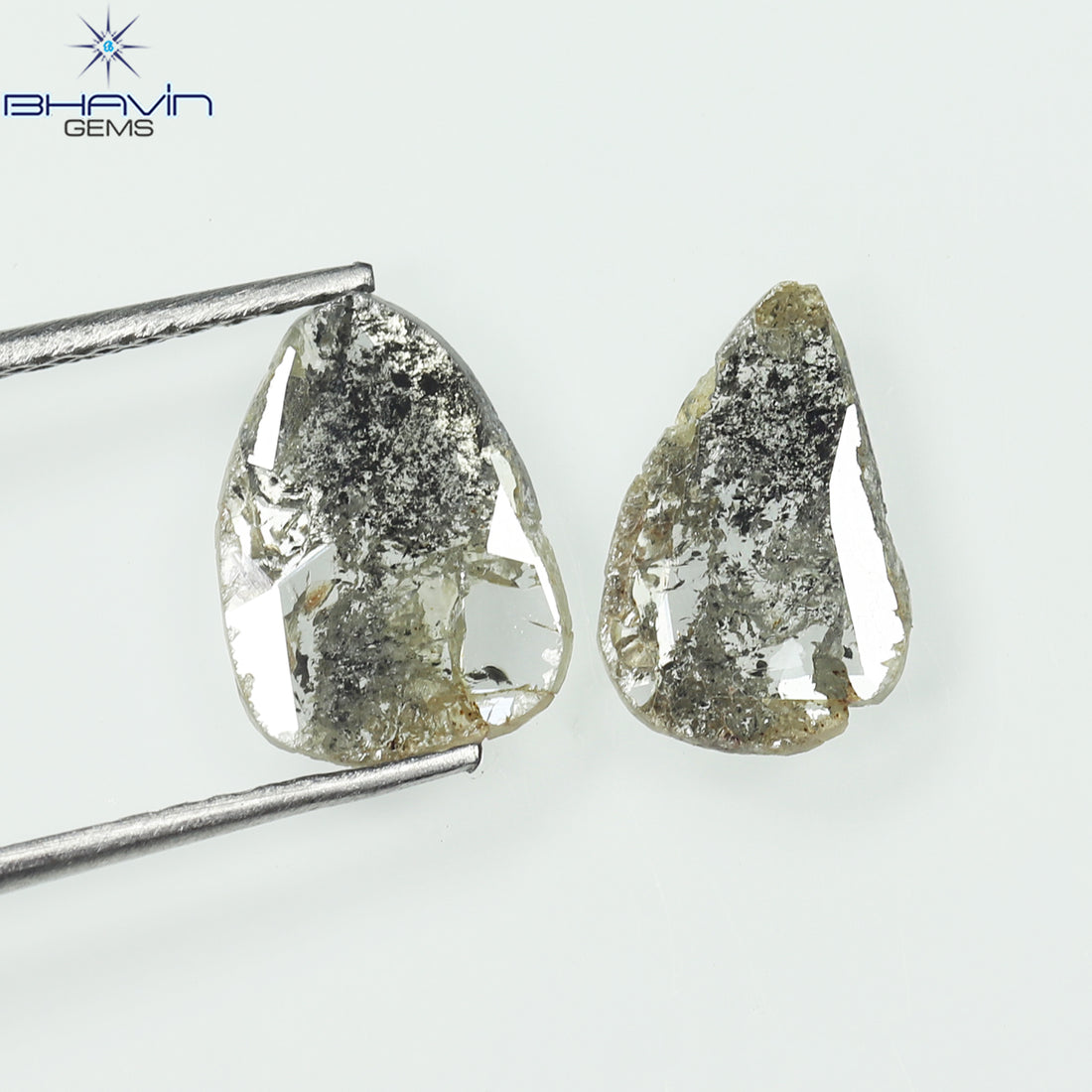 1.35 CT (2 Pcs) Slice Natural Diamond Salt And Pepper Color Clarity I3 (9.55 MM)