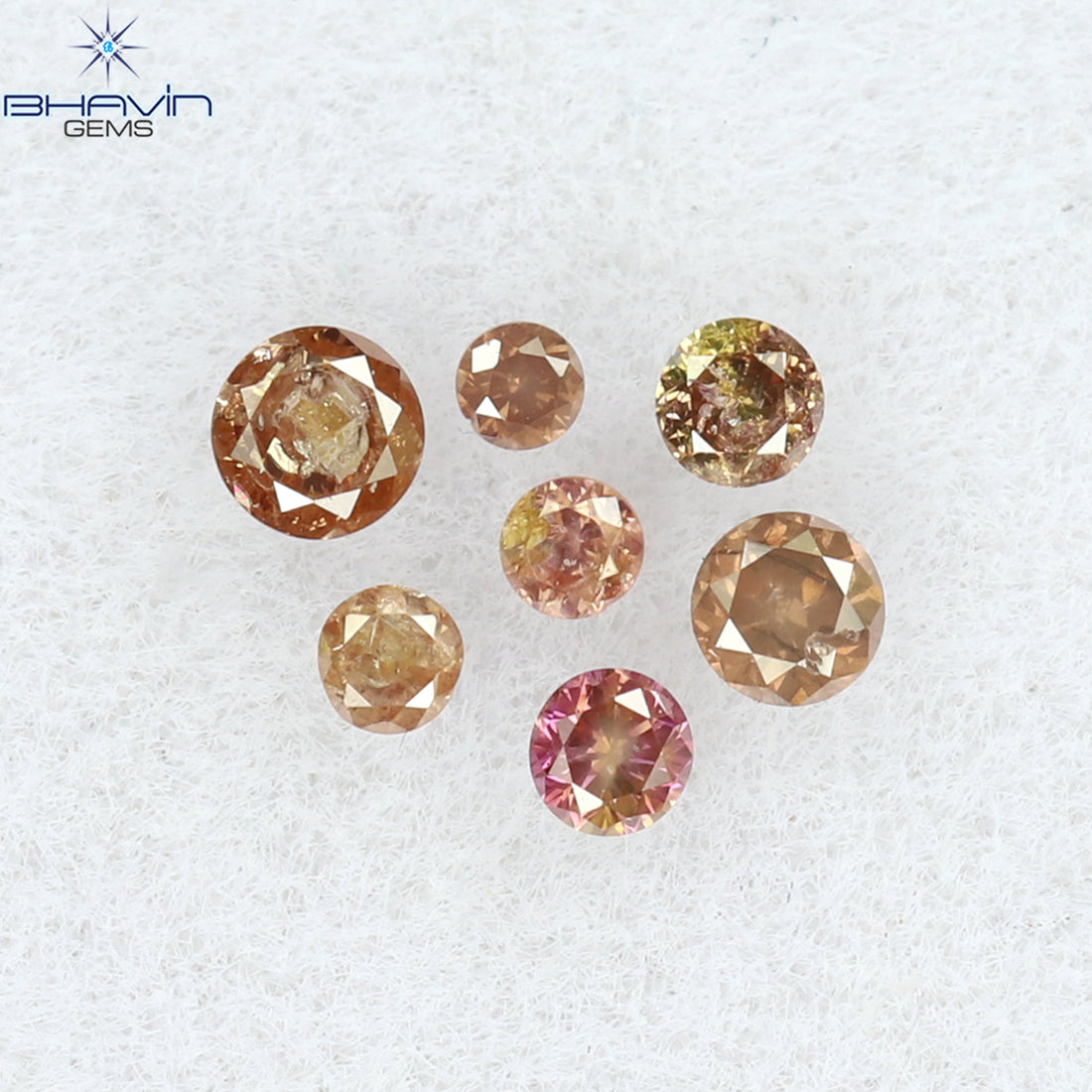 0.09 CT/7 ピース ラウンド シェイプ ナチュラル ルース ダイヤモンド ピンク カラー I3 クラリティ (1.75 MM)
