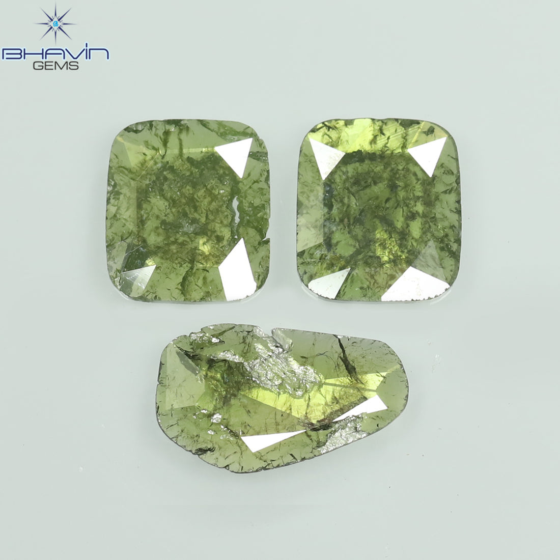 1.28 CT/3 ピース スライス シェイプ ナチュラル ダイヤモンド グリーン カラー I3 クラリティ (9.65 MM)
