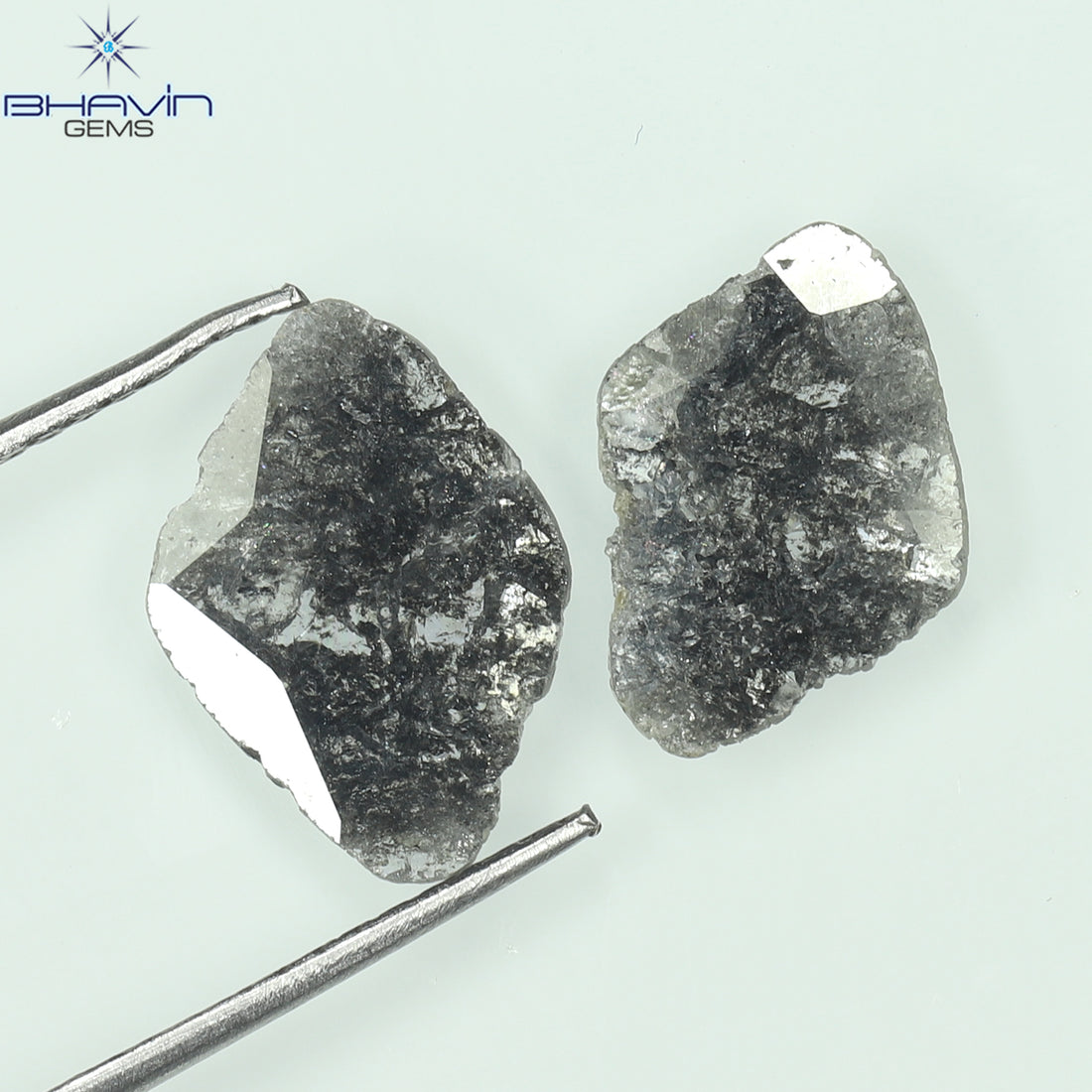 1.47 CT (2 Pcs) Slice Natural Diamond Salt And Pepper Color Clarity I3 (12.40 MM)