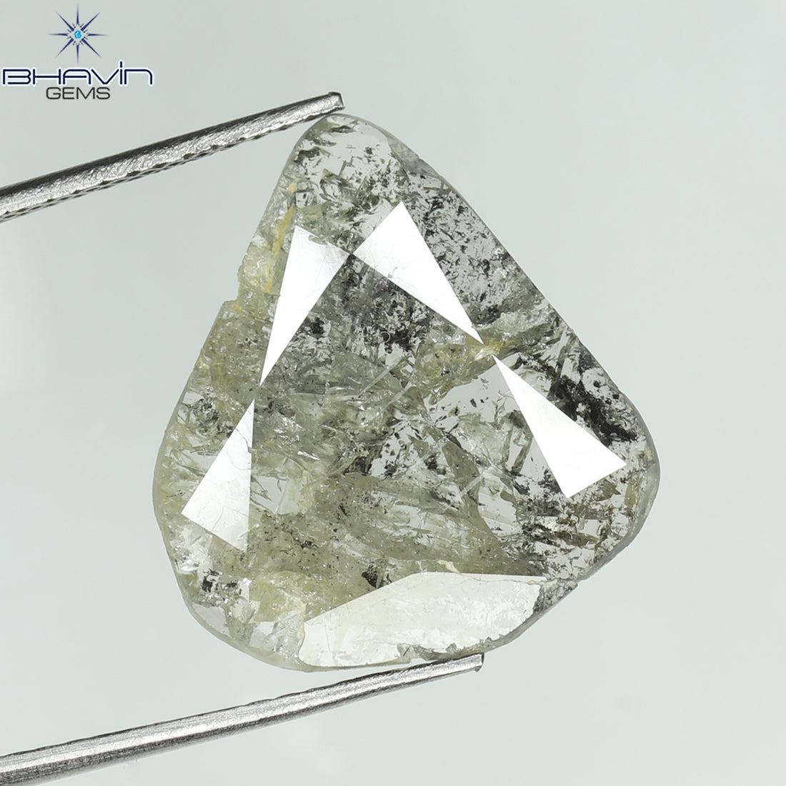 3.23 CT Natural Pear Slice Diamond Salt And Pepper Color Clarity I3 (16.28 MM)