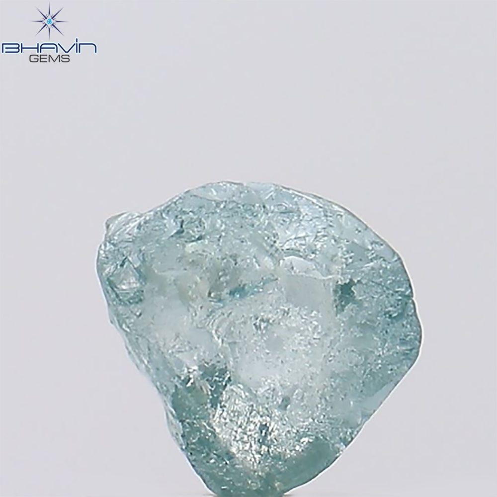0.62 CT Rough Natural Diamond Enhanced Greenish Blue Color Clarity SI1 (5.37 MM)
