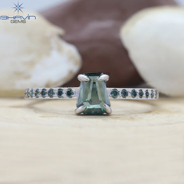 Coffin Diamond Greenish Blue Color Natural Diamond Ring Engagement Ring