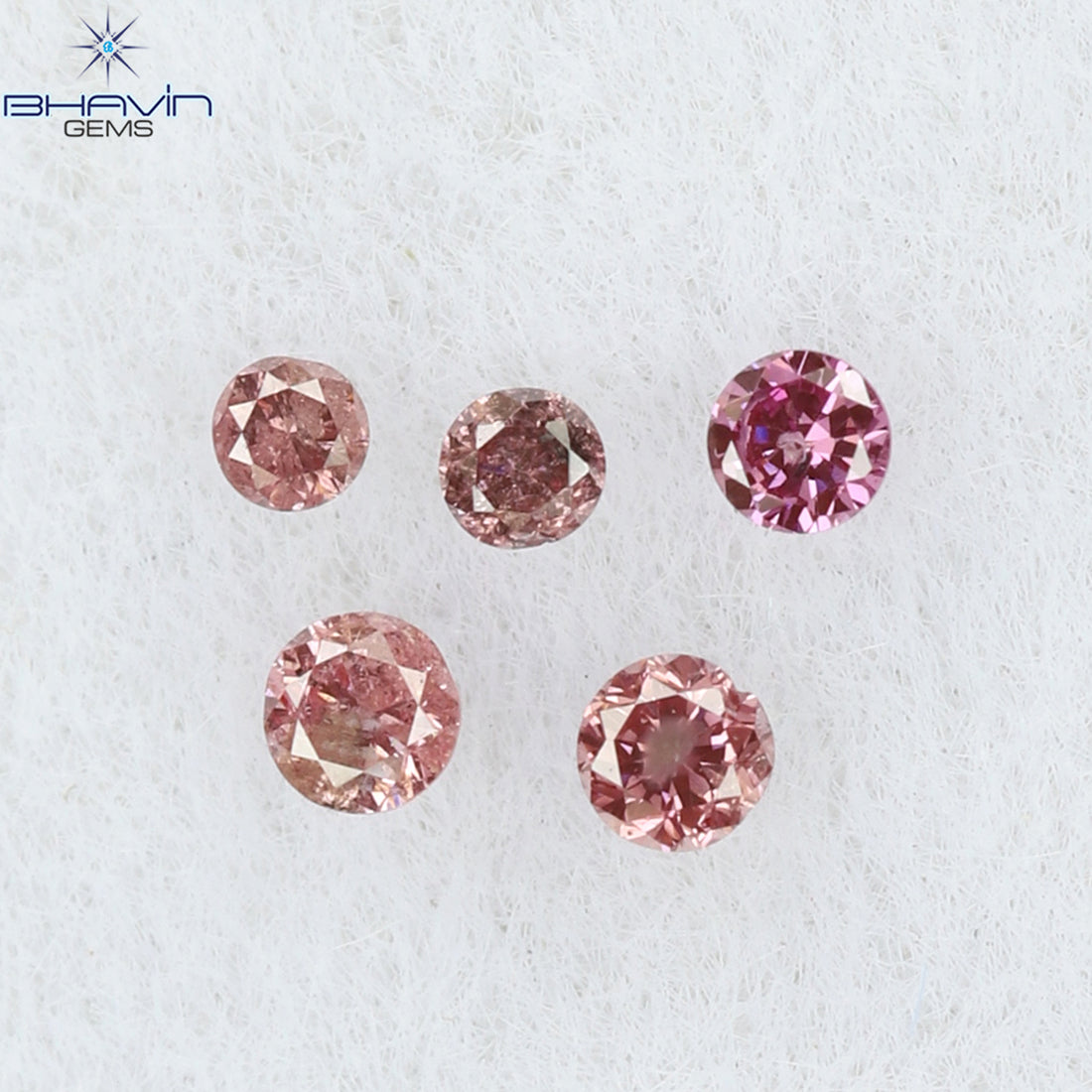 0.05 CT/5 Pcs Natural Round Diamond Enhanced Pink Color Clarity I1 (1.35 MM)