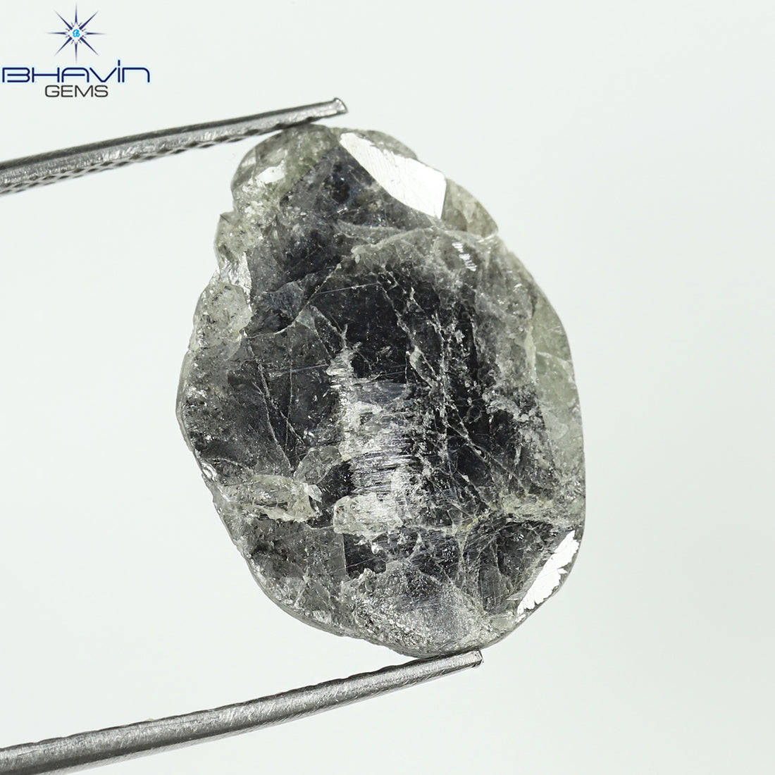 3.64 CT スライス シェイプ ナチュラル ダイヤモンド ソルト アンド ペッパー カラー I3 クラリティ (16.66 MM)