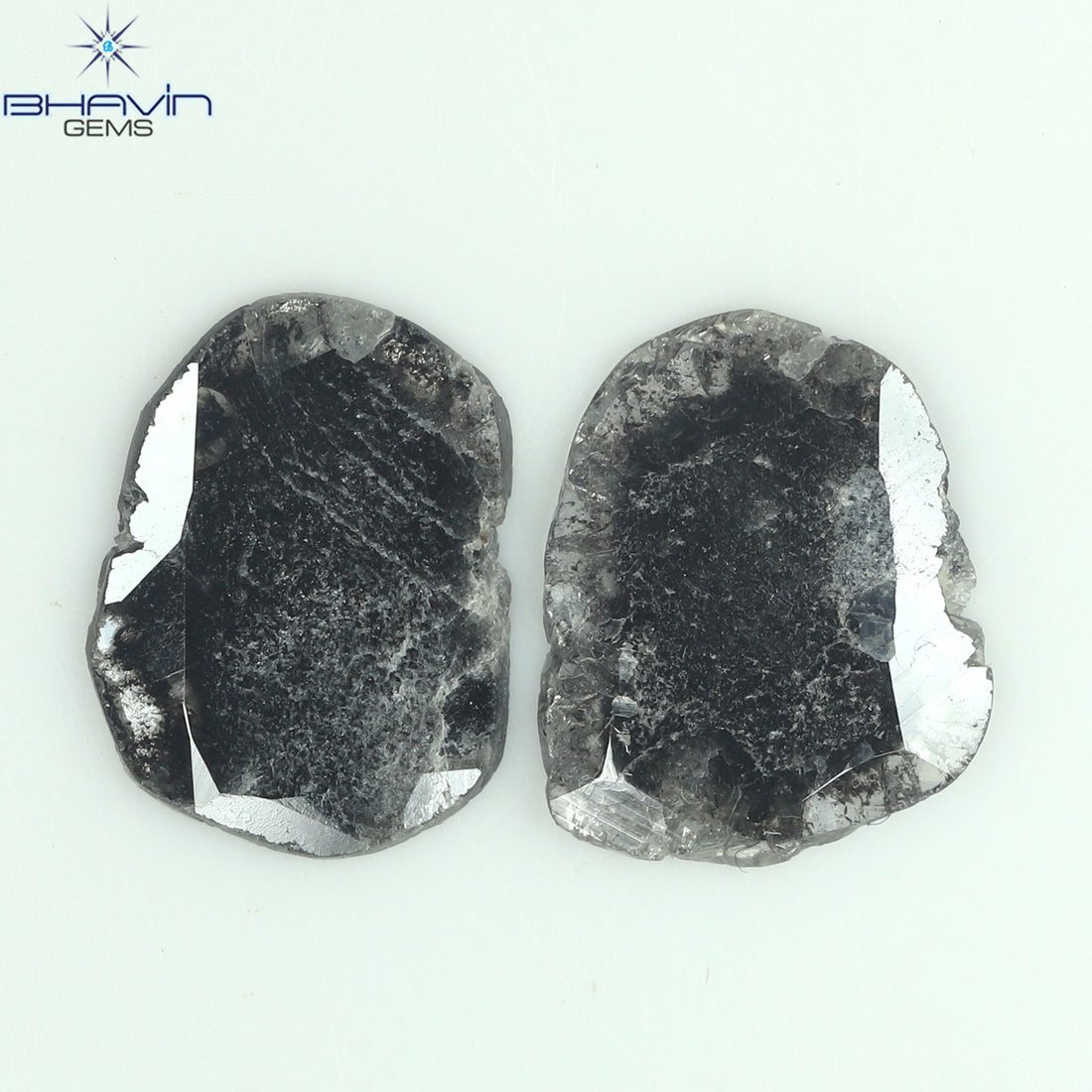 2.06 CT (2 Pcs) Slice Natural Diamond Salt And Pepper Color Clarity I3 (10.54 MM)