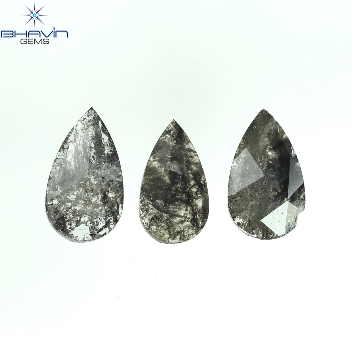 0.99 CT/3 Pcs Natural Pear Slice Diamond Salt And Pepper Color Clarity I3 (8.12 MM)