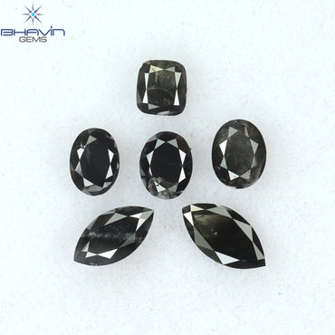 1.50 CT/6 PCS Mix Shape Natural Diamond Black Color Opaque Clarity (6.35 MM)