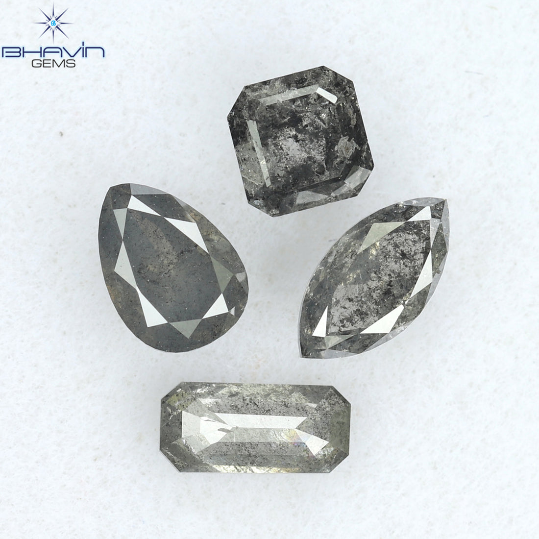 1.26 CT/4 ピース ミックス シェイプ ナチュラル ダイヤモンド ソルト アンド ペッパー カラー I3 クラリティ (5.94 MM)