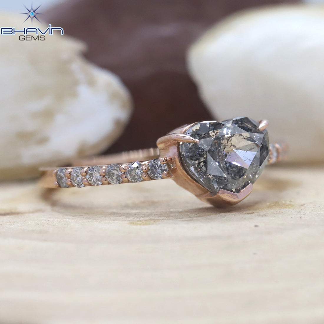Heart  Diamond Salt And Pepper Diamond, Natural Diamond Ring, Engagement Ring